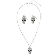 Horror Ketting Zilver Met Schedels + Oorringen