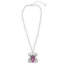 Horror Ketting Zilver Met Paarse Spin, Strass