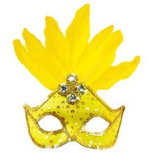 Samba Oogmasker Brazilie Met Veren En Parels, Neon Geel