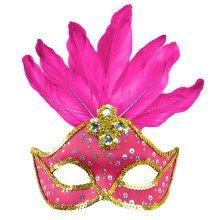 Samba Oogmasker Brazilie Met Veren En Parels, Neon Roze