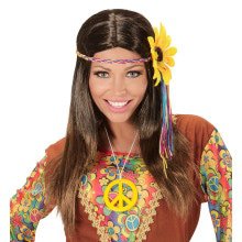 Dammy Pruik, Hippie Bruin Met Meerkleuren Bloem Hoofdband