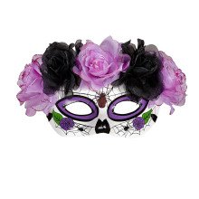 Acapulco Oogmasker Dia De Los Muertos Met Paars / Zwarte Rozen