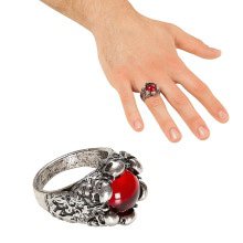 Halloween Accessoire Schedelring Met Rode Steen