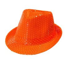 Neon Oranje Fedora Hoed Met Pailletten