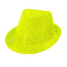 Neon Gele Fedora Hoed Met Pailletten