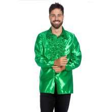 Groene Ruchesblouse Satijn Foute Disco