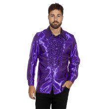 Paarse Ruchesblouse Satijn Foute Disco