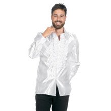 Witte Ruchesblouse Satijn Foute Disco